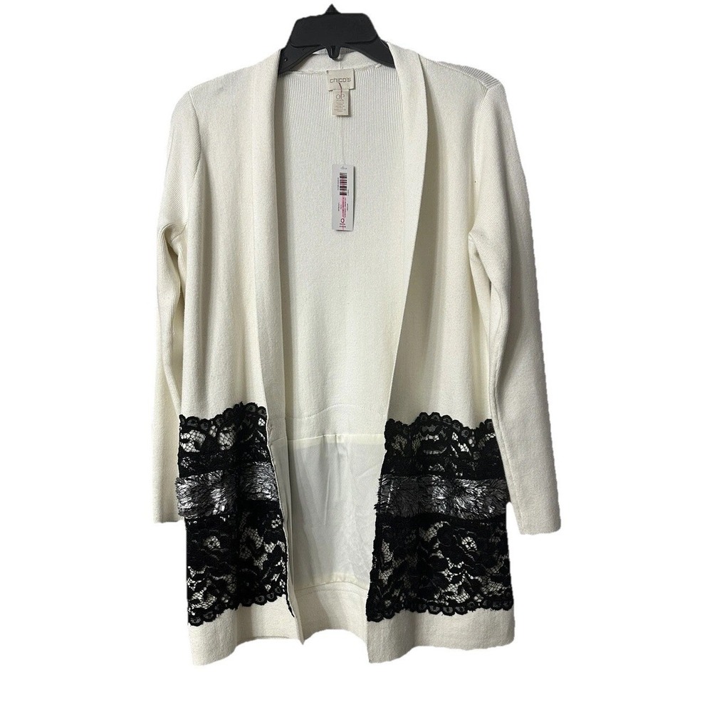NWT Chicos Lace Drama Womens Long Sleeve Cardigan Sweater Size 0 Petite‎